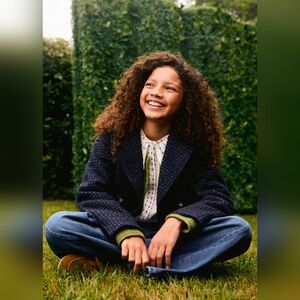 NWT Mango Kids Navy Tweed Jacket Size 8